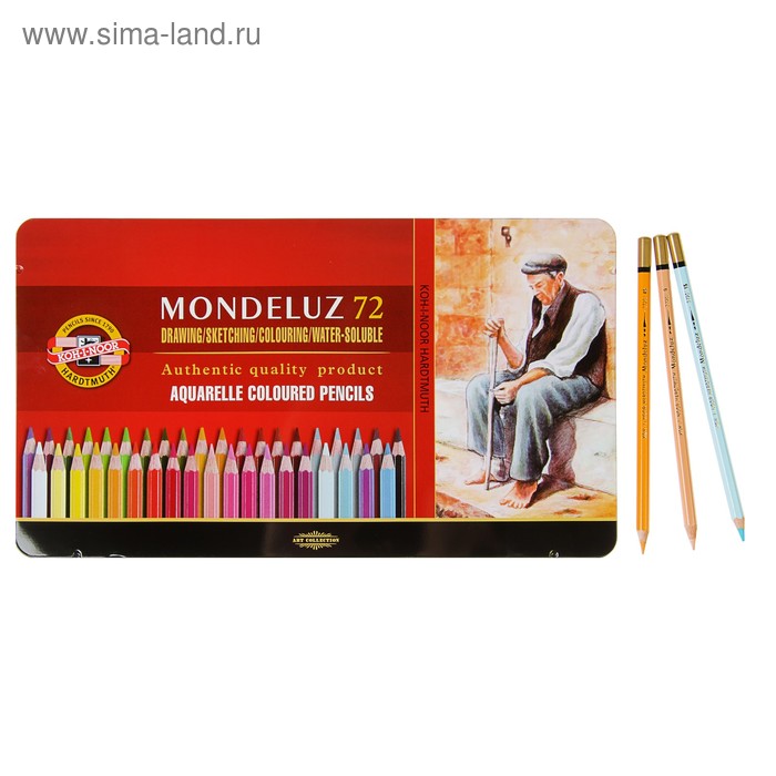 Карандаши акварельные набор 72 цвета, Koh-I-Noor Mondeluz 3727, в металлическом пенале - Фото 1