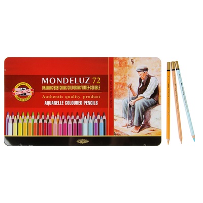 Карандаши цветные акварельные набор 72 цвета, Koh-I-Noor Mondeluz 3727, в металлическом пенале