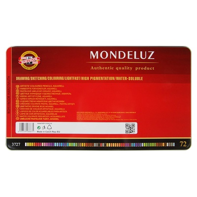 Карандаши цветные акварельные набор 72 цвета, Koh-I-Noor Mondeluz 3727, в металлическом пенале