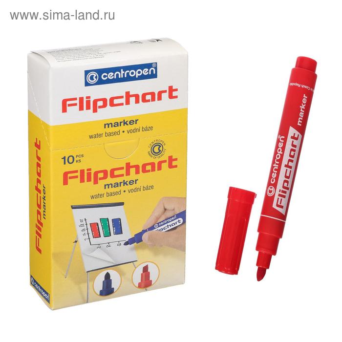 Маркер для флипчарта, Centropen 8560 FLIPCHART, скошенный, 1-4.6 мм, красный - Фото 1