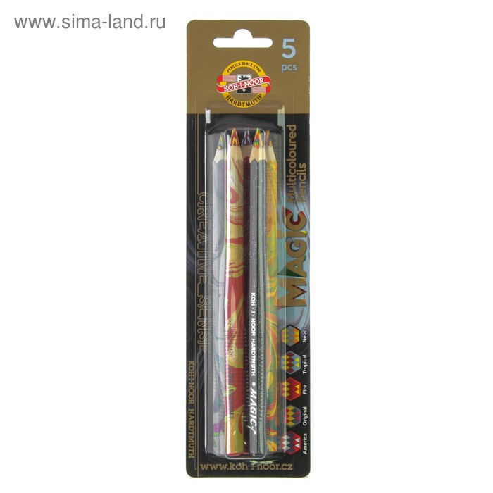 Карандаши 5 цветов 5.6 мм Koh-I-Noor Magic 3406, с многоцветным грифелем, корпус МИКС, L=175 мм - Фото 1