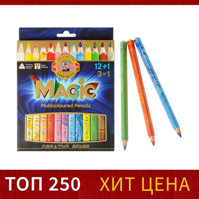 Карандаши 13 цветов 5.6 мм Koh-I-Noor Magic 3408, с многоцветным грифелем, корпус МИКС, L=175 мм - Фото 1