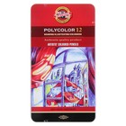Карандаши Koh-I-Noor 3822 PolyColor художественные, мягкие, 12 цветов, в металлическом пенале - Фото 1