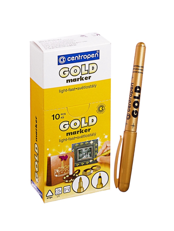 Маркер для декора Centropen 2690, перманентный, узел 3.8 мм, линия 1.5-3.0 мм, золотой - Фото 1