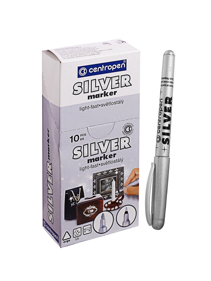 Маркер для декора Centropen 2690, перманентный, узел 3.8 мм, линия 1.5-3.0 мм, серебристый - Фото 1