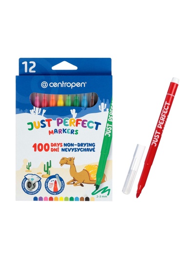 Фломастеры 12 цветов Centropen 2510 Perfect, 3.9 мм невысыхаемые, картонная упаковка, европодвес