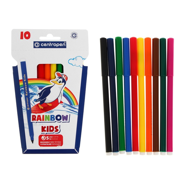 Фломастеры 10 цветов, 2.0 мм Centropen 7550 Rainbow Kids, линия 1.0 мм