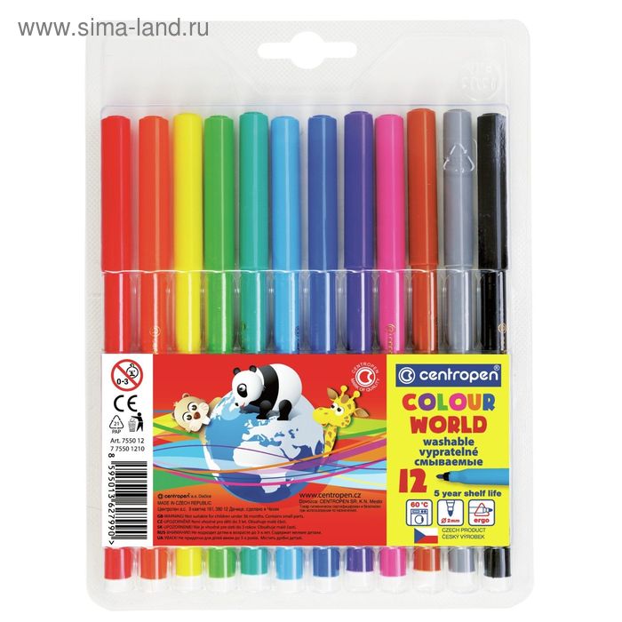 Фломастеры Centropen Colour World ТП, 2,0 мм, 12 цветов, в блистере - Фото 1