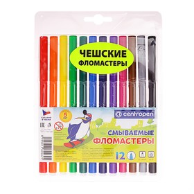 Фломастеры 12 цветов Centropen 7790 Washable 1.8 мм , блистер, европодвес, линия 1.0 мм 2468446