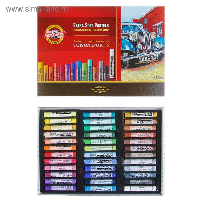 Пастель сухая 36 цветов 12 мм, Extra Soft Koh-I-Noor 8552 TOISON D`OR, картонная упаковка, L=75 мм - Фото 1