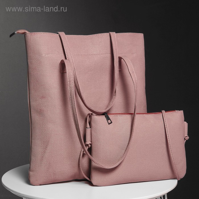 Сумка женская 2 в 1 на молнии, 1 отдел, сумка на длинном ремне, цвет розовый - Фото 1
