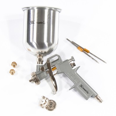 Краскораспылитель MATRIX, пневматический, с верхним бачком, 1 л, сопла 1,2/1,5/1.8 мм