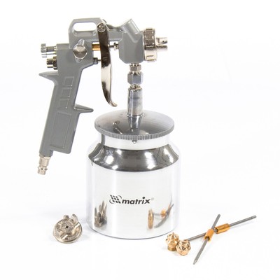 Краскораспылитель MATRIX, пневматический, с нижним бачком, 0.75 л, сопла 1,2/1,5/1.8 мм