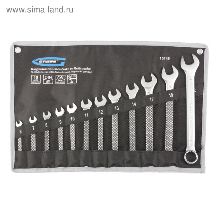 Набор ключей GROSS, комбинированных 6-22 мм, 12 шт., CrV, холодный штамп - Фото 1