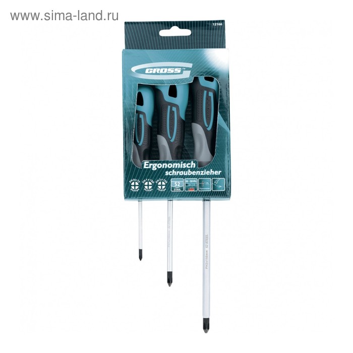 Набор отверток GROSS, PH, 3 шт., S2, трехкомпонентная рукоятка - Фото 1