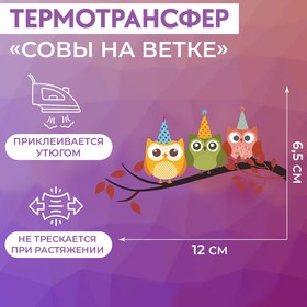 Термотрансфер «Совы на ветке», 6,5 × 12 см