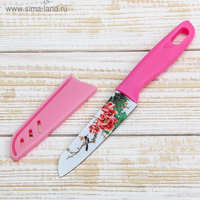 Нож кухонный с антиналипающим покрытием «Краски», чехол, 9,5 см, цвет МИКС - Фото 1