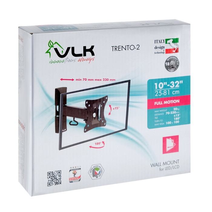 Кронштейн VLK TRENTO-2, для ТВ, наклонно-поворотный, 10-32", 81-239 мм от стены, черный - фото 51432873