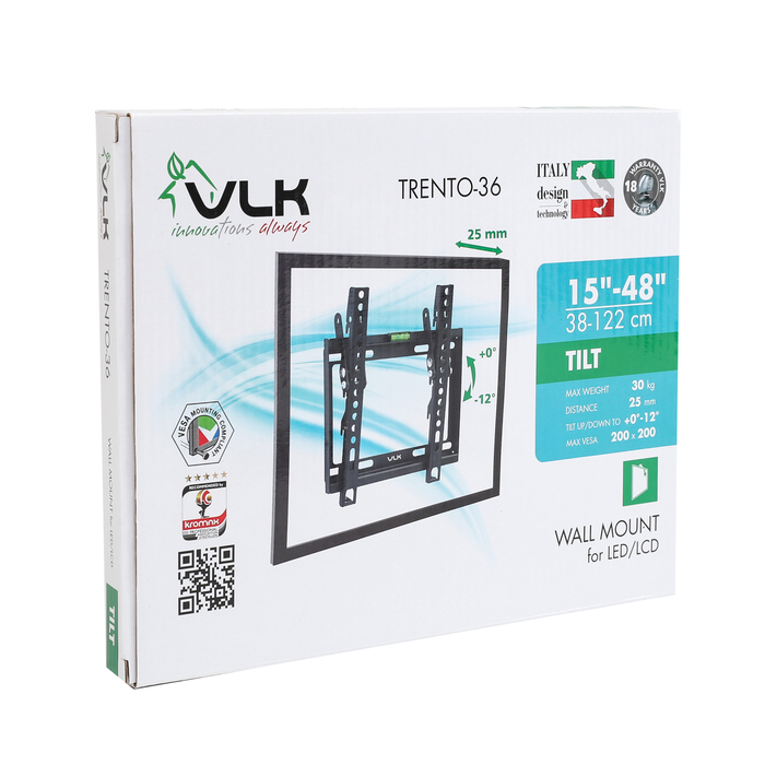 Кронштейн VLK TRENTO-36, для ТВ, наклонный, 15-48", 28 мм от стены, черный - фото 51432894