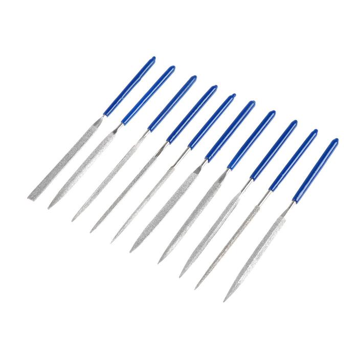 Набор надфилей алмазных ТУНДРА, обрезиненные рукоятки, 70×140×3 мм, 10 шт. - Фото 1