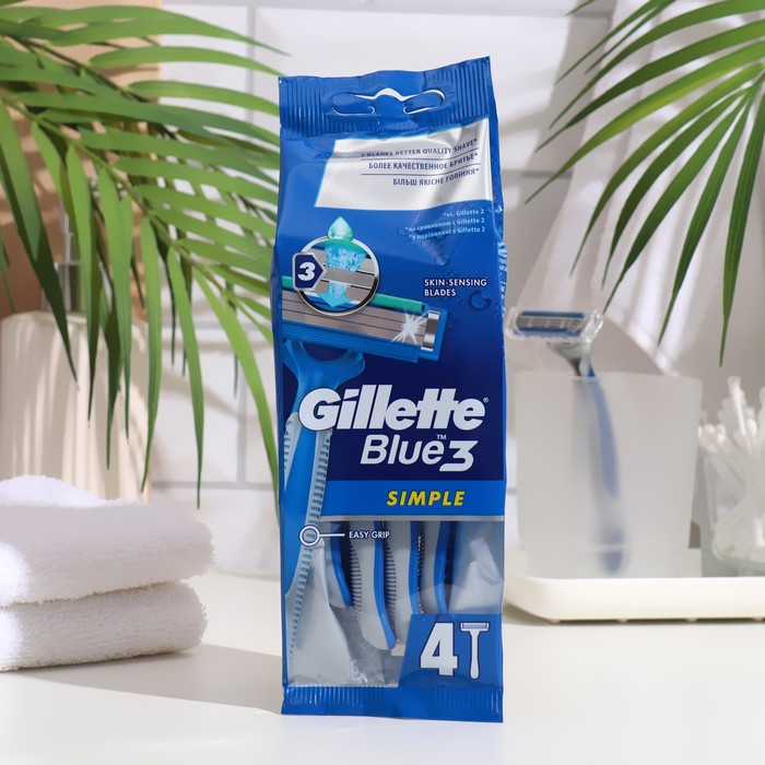Станок бритвенный одноразовый Gillette Blue Simple3, 4 шт. - Фото 1