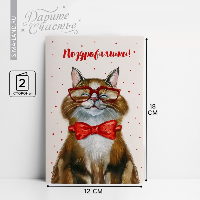 Открытка «Поздравляю», добрый кот, 12 × 18 см - Фото 1
