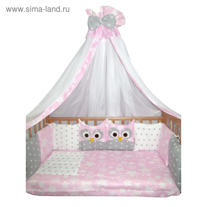Комплект в кроватку «Совушки», 22 предмета, цвет розовый - Фото 1