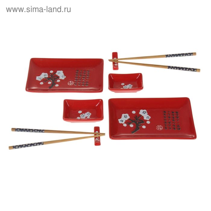 Набор для суши "Сакура на красном", 10 предметов - Фото 1