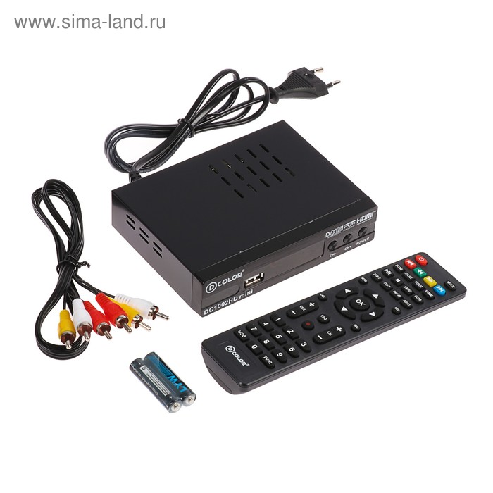 Приставка для цифрового ТВ D-COLOR DC1002HDmini, FullHD, DVB-T2, дисплей,HDMI,RCA,USB,черная - Фото 1