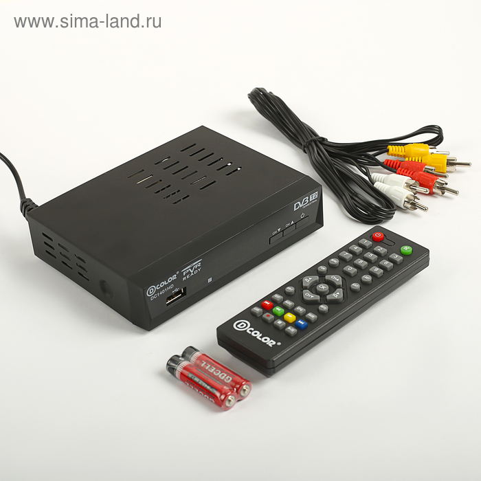 Приставка для цифрового ТВ D-COLOR DC1401HD, FullHD, DVB-T2, дисплей, HDMI, RCA, USB, черная - Фото 1