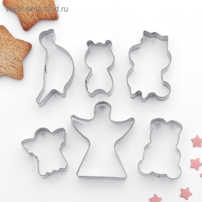 Набор форм для вырезания печенья «Животные, ангелы», 6 шт, 7×13 см, цвет хромированный - Фото 1
