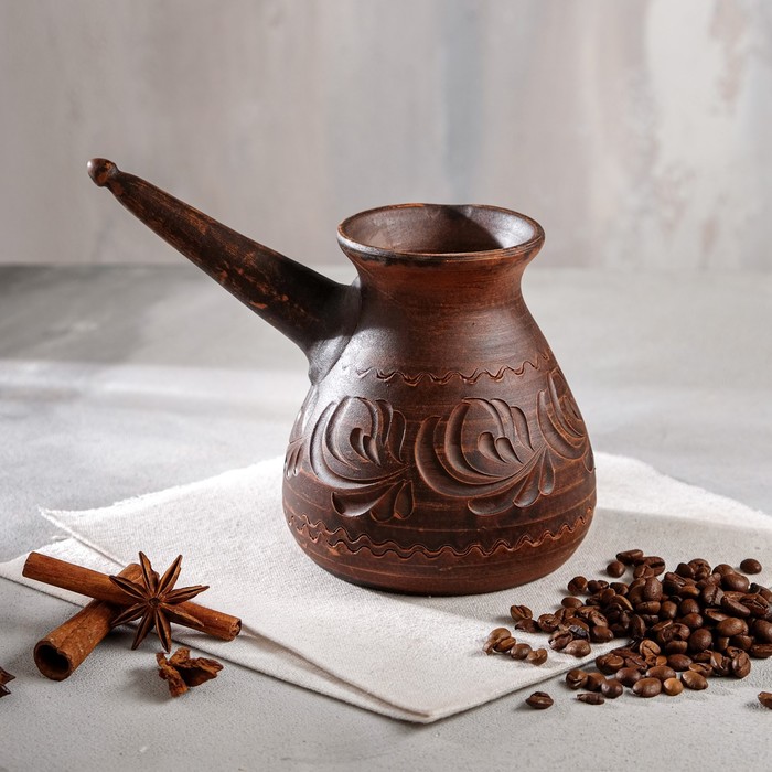 Турка для кофе "Гончарная", декор, красная глина, 0.6 л - Фото 1
