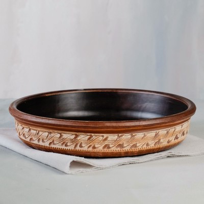 Сковорода "Резная", ангоб, красная глина, 1.5 л, 26.5 см