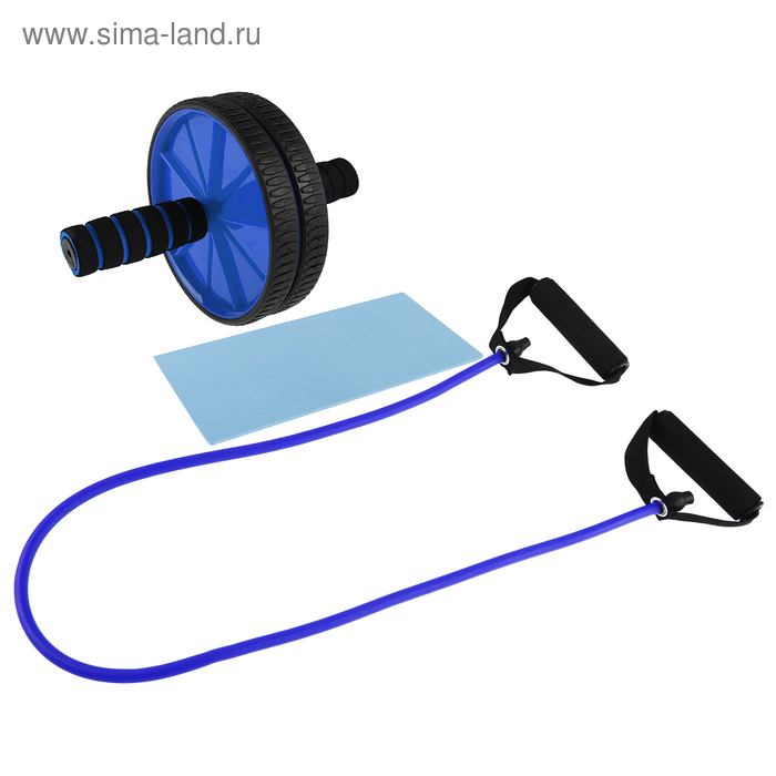 Набор для фитнеса (ролик для пресса+эспандер), цвет синий - Фото 1