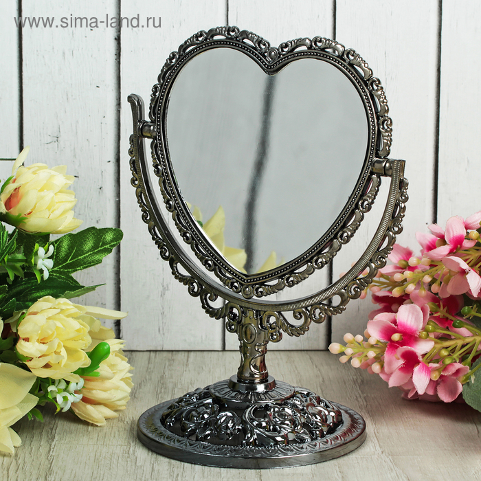 Зеркало настольное "Ажур", в форме сердца, двустороннее, с двукратным увеличением, цвет бронза, * УЦЕНКА - Фото 1