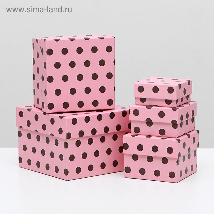 Набор коробок 5 в 1 "Горох на розовом", 12 х 12 х 9 - 6 х 6 х 3 см - Фото 1