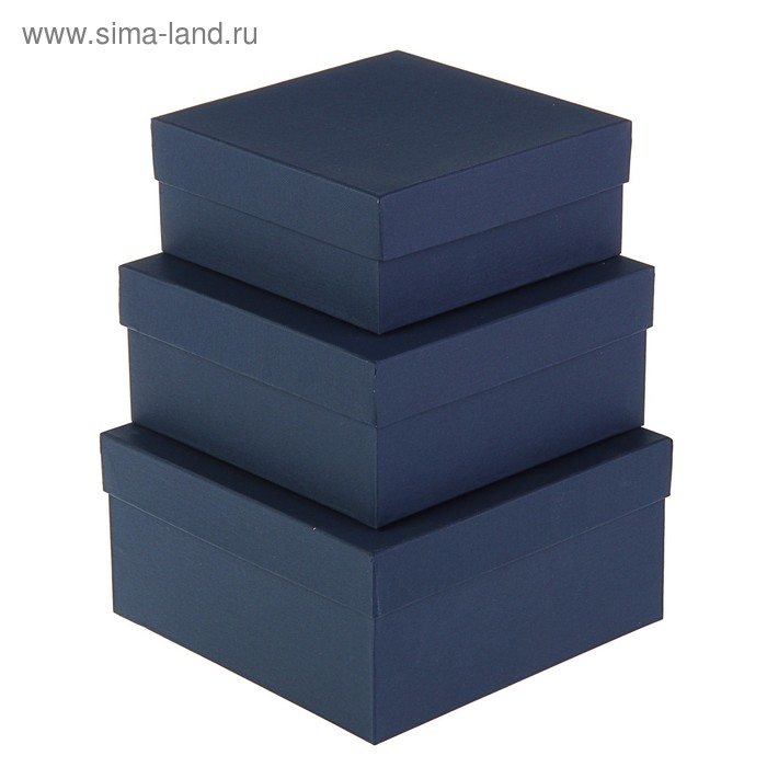 Набор коробок 3 в 1 "Синий", с тиснением, 19 х 19 х 9,5 - 15,5 х 15,5 х 6,5 см - Фото 1