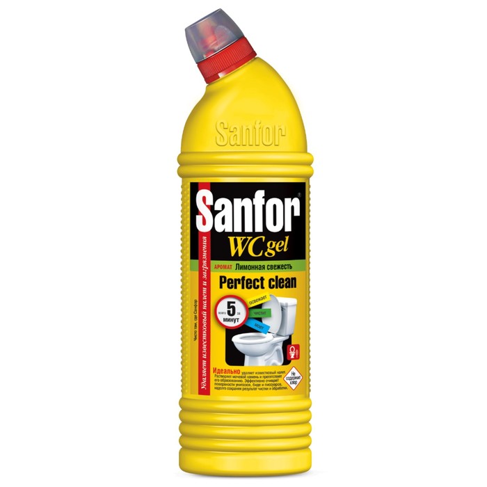 Средство санитарно-гигиеническое Sanfor WС гель "Лимонная свежесть", 750 мл - Фото 1