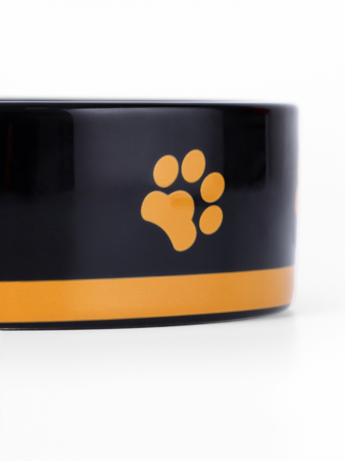 Миска керамическая «Черный кот» 300 мл - 12.5×12.5×4.5 см, черная/жёлтая 2324210