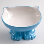 Миска «Киса», 200 мл, на подставке-лапках, керамика, голубая, белая - Фото 2