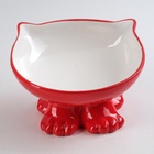 Миска керамическая «Киса» на подставке-лапках 200 мл, 13×12×8 см, красная - Фото 2