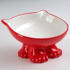 Миска керамическая «Киса» на подставке-лапках 200 мл, 13×12×8 см, красная - Фото 3