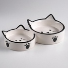 Миска двойная «Кошачье семейство», 40/60 мл, 19×10.5×3.5 см, керамика, белая, чёрная - Фото 3