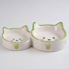 Миска керамическая "Кошачье семейство" двойная, 50/100 мл, бело-зелёная - Фото 1