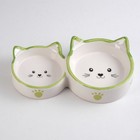 Миска керамическая "Кошачье семейство" двойная, 50/100 мл, бело-зелёная - Фото 2