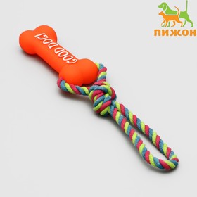 Игрушка резиновая 'Кость' (14 см) с ручкой из каната для собак, до 37 см, микс цветов
