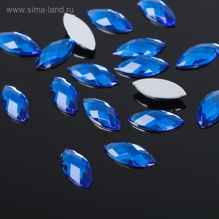 Стразы плоские эллипс, 7*15 мм, (набор 20шт), цвет синий - Фото 1