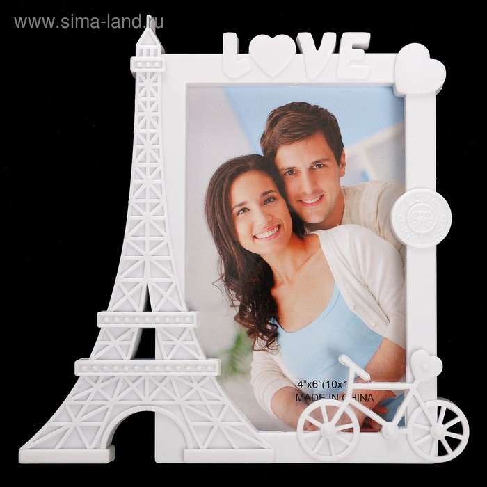 Фоторамка пластик 10х15 см "Велосипедная прогулка по Парижу" белая 18х18х2 см - Фото 1