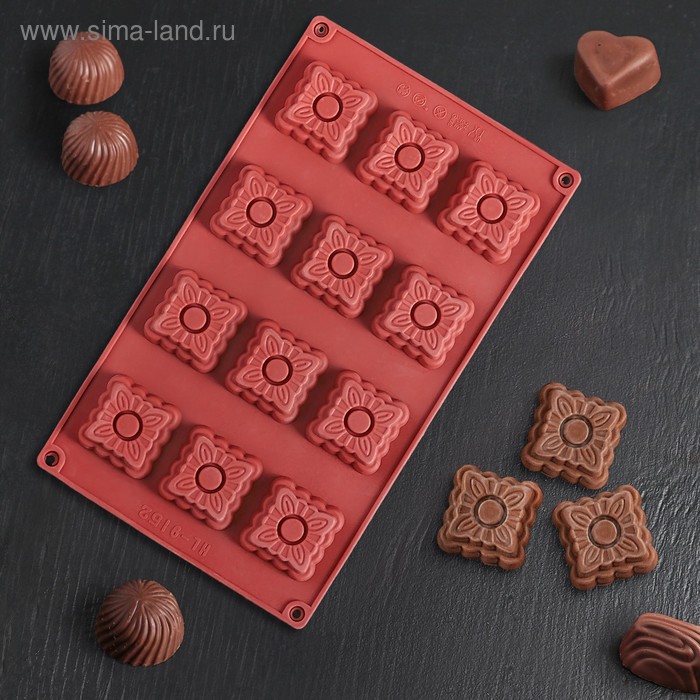 Форма для шоколада Доляна «Песочное печенье», 28,1×16,5×3 см, 12 ячеек, цвет коричневый - Фото 1