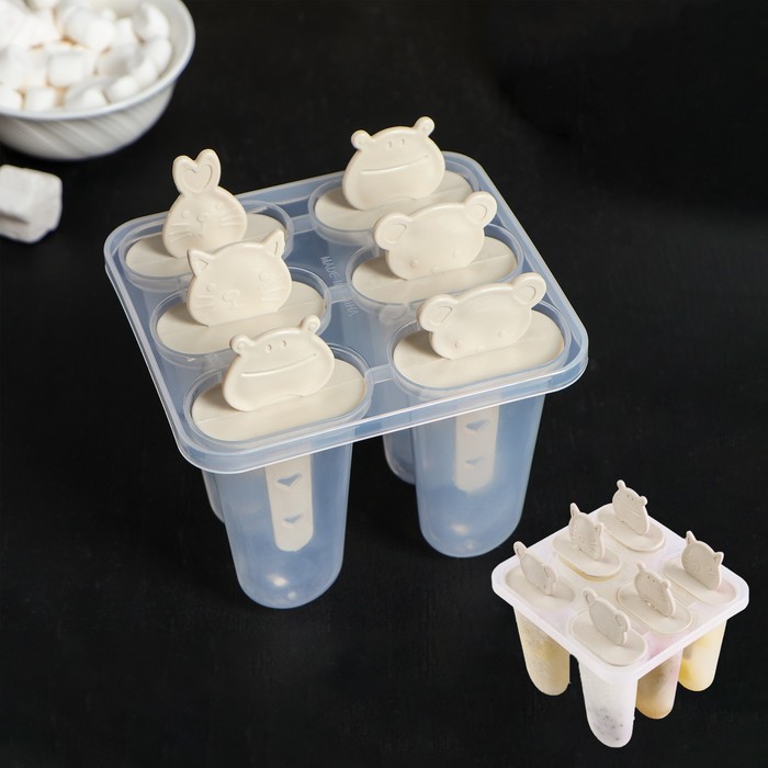 Форма для мороженого «Мордашки», 11×11×11 см, 6 ячеек, цвет МИКС